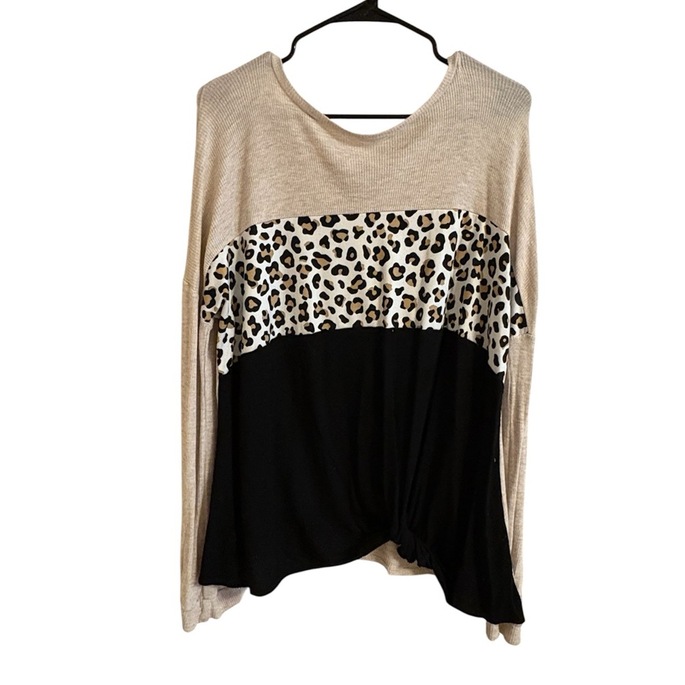 Perfect Peach Womens Leopard Print Colorblock Top XL